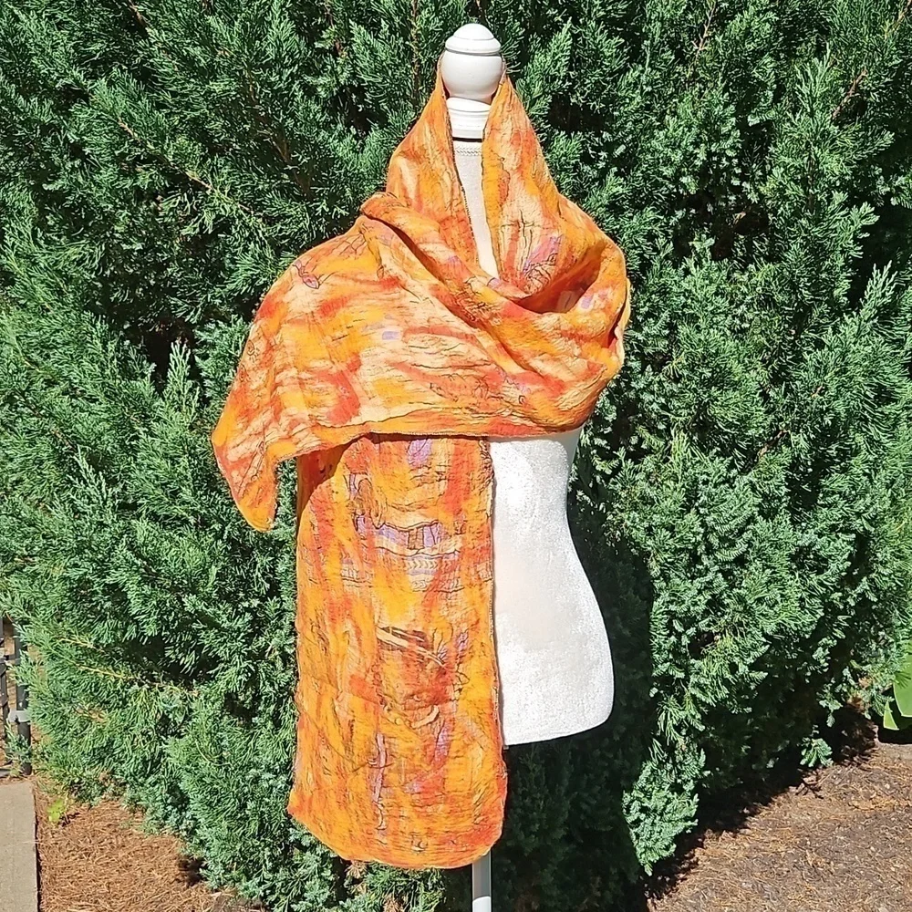 Scarf Handcrafted Wool and Silk New 71x13